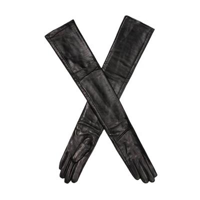 China Real 70cm Long Simple Wholesale High Quality Women's Leather Black Gloves For Evening Opera Gloves for sale