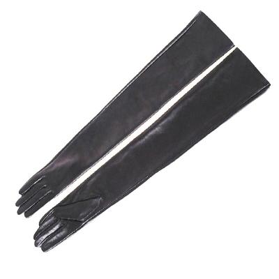 China Real 85cm Long Simple Wholesale High Quality Women's Leather Black Gloves For Evening Opera Gloves for sale