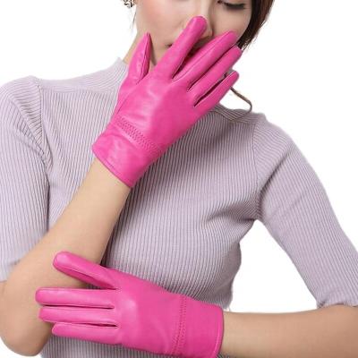 China Wholesale Soft Ladies Fashion Sheepskin Genuine Leather Pink Gloves For Women Winter Warmth Soft Workout Gloves for sale