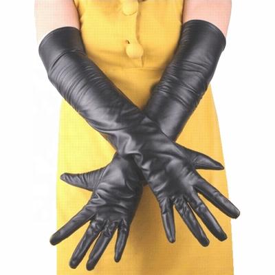 China Real 60cm Long Simple Wholesale High Quality Women's Leather Black Gloves For Evening Opera Gloves for sale