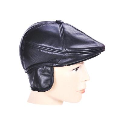 China SheepLeather Warm Unisex Winter Factory Wholesale Hearing Protection Ear Black Berets For Fashion Business Warm Hat for sale