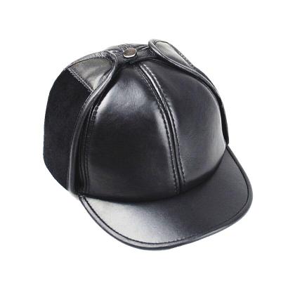 China breathable & Wholesale Price Factory Real Sheepskin Russian Trucker Waterproof Men Winter Black Leather Warm Hat Keep Warm Headgear Hearing Protection Hat for sale