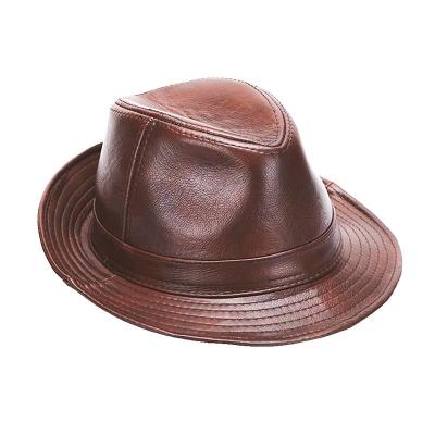 China 100% real style cowhide image wholesale price fashion finest bentgrass leather hat for fedoras hats thrower covers gentleman hat for sale