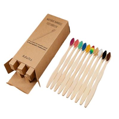 China Disposable Eco Friendly Biodegradable Bamboo Bristle Toothbrush 10Pcs Bamboo Toothbrush Pack for sale