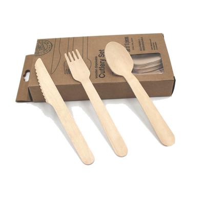 China EXW/FOB/CIF/DDP 140MM Biodegradable Compostable Wooden Cutlery Knife and Fork Spoon Wooden Cutlery Set for sale