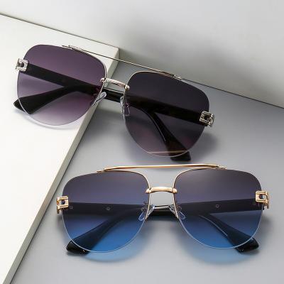 China Large Frame Women's Sunglasses Metal Gradient Lens Men's Male Eyewear Rimless Rimless Blue Brown Blue Brown for sale