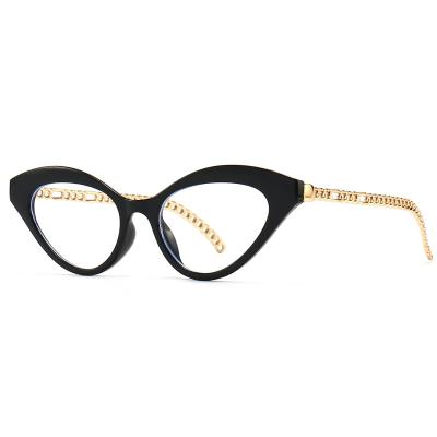 China Leopard Women Glasses Metal Eyeglasses Retro Cat Eyes Blue Gold Chain Accessories Clear Female Clear Eyewear Retro Eyeglasses for sale