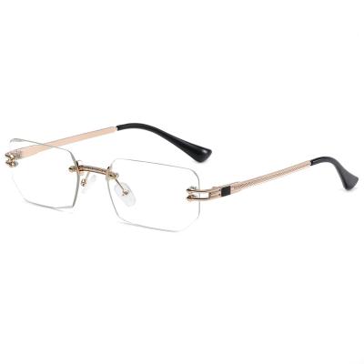 China Fashion Glasses For Men Women Gold Square Rectangle Metal Rimless Eyeglasses Fashion High Quality Glasses For Men Gold Silver for sale