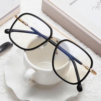 China Fashion TR90 Square Metal Glasses Blue Light Optical Glasses Men Blue Light Blocking Metal Glass High Quality Gold Black Clear for sale