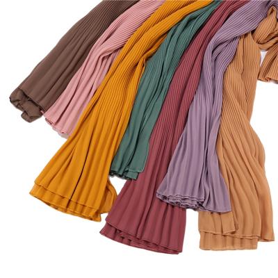 China A Rectangle Pleated Muslim Fashion Hijab For Women Crinkle Solid Color Hijab Ready Ladies Chiffon Hijab Scarf for sale