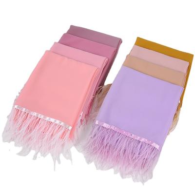 China 2021 New Fashion Dress.scarf 2021 Malaysia Women Muslim Chiffon Hijab Feather Chiffon Scarves Woman Turban Single Side Hijabs Pashmina for sale