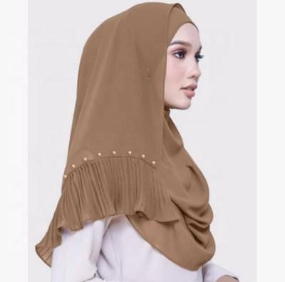 China New Dress.scarf Women Beads Chiffon Ready Pleat Hijab Chiffon Hijab Scarf Shawl Wrap Solid Muslim Islamic Arab Headscarf for sale