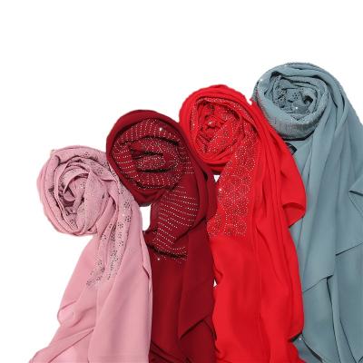 China New Dress.scarf Rhinestone Shawls Soft Solid Color Long Wraps Muslim Simple Bubble Chiffon Hijab Ladies Hijabs Bandana Head Scarves for sale