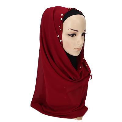 China Muslim Solider Color Beaded Foulard Large Bubble Chiffon Scarf Dress.scarf Plain Shawls Pearl Hijab Scarf 20 Color 180*70cm for sale