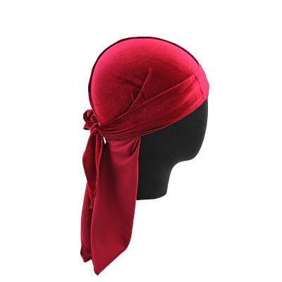 China RELIGION Men Women Unisex Velor Long Bandana Breathable Durag Hat Do Rag Doo Long Tail Headwrap Chemo Solid Color Headwear for sale