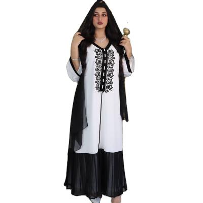 China Anti-Wrinkle Dubai Jalabiya Loose Muslim Women Long Hijab Dress Black Embroidery Chiffon Pleats Clothing Abaya Arab Morocco Eid Islam Party for sale