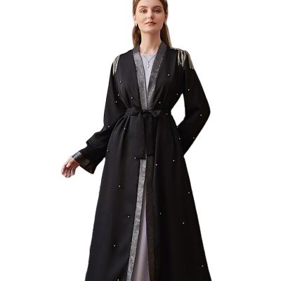 China Abaya Kimono Abaya Front Nida Nida Arabic Dubai Beaded Gown Muslim Open Cloak Cardigan Epaulet Women Epaulet Clothing Turkey Black Islamic Cloth for sale