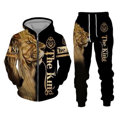 China Autumn and winter men's 3D QUICK DRY tracksuit Lion Print Zipper Hoodies Sweatshirts pants sets casual men's clothing women's tracksuit for sale