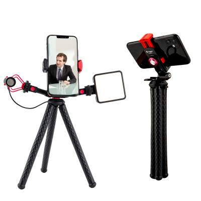 China Fotopro PORTABLE Flexible Octopus Tripod Vlogging Kit With LED Light And Microphone For Smartphone Recording for sale