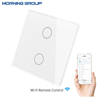 China ABS tuYA ABS Wifi Smart Wall Switch UK Fireproof UK Glass Panel 2Gang Mobile APP Remote Control Work With Amazon Alexa VOICE SIT No Hub Required for sale