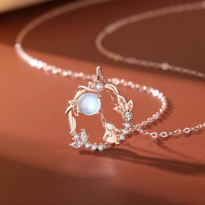 China TRENDY 925 Sterling Silver Rabbit Moon Necklace Temperament Chocker Pendant Necklace for sale