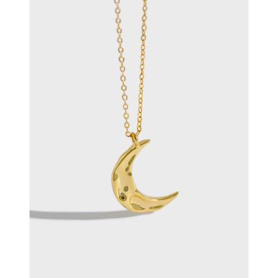 China Fashion S925 Minimalist Irregular Female Necklace Pendant Sterling Silver Moon Necklace Chain for sale