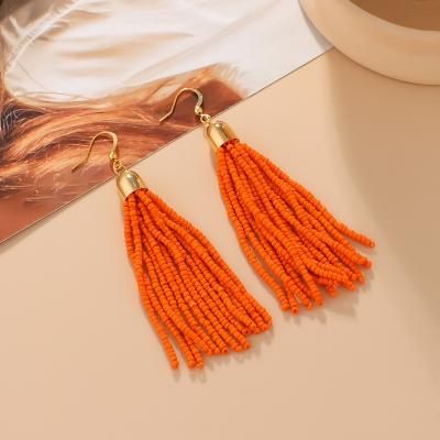 China Bohemia Style Retro Ethnic Handmade Beaded Earrings Colorful Tassel Bohemian Rice Beaded Earrings for sale