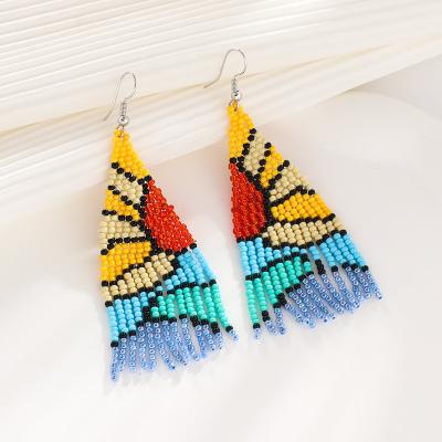 China BOHEMIA Landscape Series Rice Beads Tassel Earrings Hand Long - Boho Style Woven Earrings for sale