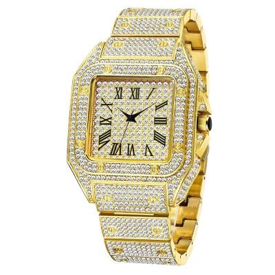 China Automatic Bling Date Hip Hop Quartz Watch Square Iced Out Diamond Waterproof Watch For Men Quartz Watches for sale