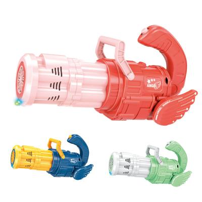 China Hot Selling Plastic Angel Gatling Electric 10 Holes Water Absorption Light Music Automatic Bubble Gun Kids Toys for sale