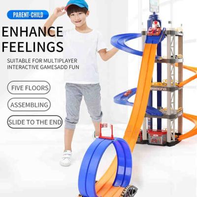 China New Slot Toy 2022 Parent-child Game Manual Lifting DIY Self Track Rail Car Assembling Toy With Dynamic Music Slot Railway Toys for sale