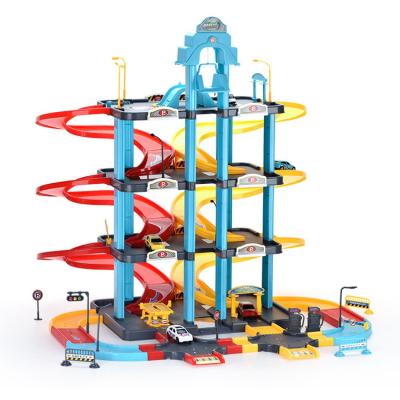 China Logical 142Pcs Four Slot Toy Easily Assemble Fully Exercise Children's Imagination Floors Exclusive Big Parking Lot Lane Toy for sale