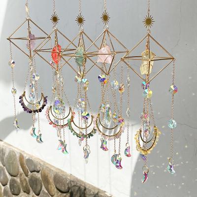 China Global Natural Dreamy Wedding Party Gift Amethyst Garden Ornament Window Crystal Sun Catchers Moon Star Prism Rainbow Hanging Decor for sale