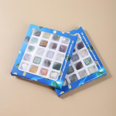 China Global 20 Pcs/Box Semi-Precious Stone Crafts Quartz Ores Tumbled Stone Healing Crystal Ore Specimen Set Kids Love Rocks Gift Box for sale