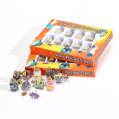 China Global 9pcs/set Mini Nature Crystal Chips Wishing Bottle Box Gift Set Craft Gravel Gemstone Witchcraft Supplies Healing Stones for sale