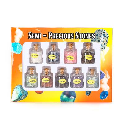 China Global 9pcs Mini Natural Crystal Chip Bottle Box Gift Set Witchcraft Supplies Healing Stones Rock Gemstone Collection for sale