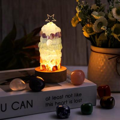 China Global Rainbow Crystal Night Light Gemstone Healing Crystals Chakra Stones LED Lamp with USB Rechargeable Wooden Base for Bedroom Decor for sale