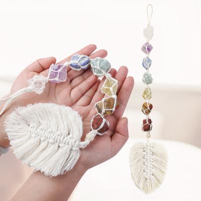 China Global Window Feng Shui Decorations 7 Chakra Raw Stones Hanging Ornament Healing Crystals Grow Leaves Tassel Wall Decor For Meditation for sale