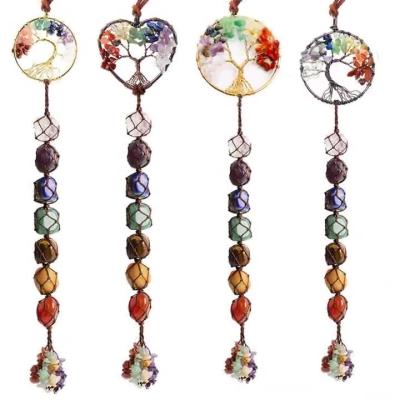 China 7 Chakras Global Stones Healing Crystals Tree of Life Car Rear View Mirror Ornament Meditation Gift Hanging Decor for Window Door for sale