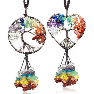 China Car Accessories Chakra Chip Stones Tassel Meditation Good Luck Home Hanging Ornament Crystal Decor Tree Global Healing Heart 7 for sale