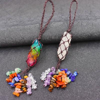 China Global Chakra Healing Hanging Ornaments Chip Stones Tassel Meditation Decor Mirror Crystal Keychain Clear Quartz Gemstone for sale