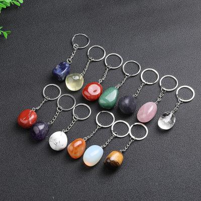 China Healing Energy Lucky Natural Crystal Gemstone Keychain Reiki Healing Crystal Beads Polished Crystal Stones Keyring for Women Mom Mothers Day Gifts for sale