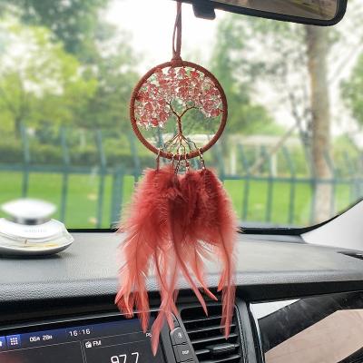 China Handmade Mini Dream Catcher Car Interior Overall Rear View Mirror Pendant with Crystal Tree of Life for Car Charm Wall Room Decor for sale