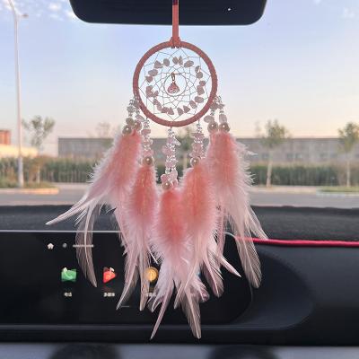 China Blue Tassels Crystal Chips Handmade Braided Hanging Pendant Car Global Dreamy Interior Mirror Catcher Decor Feather Pendant for sale