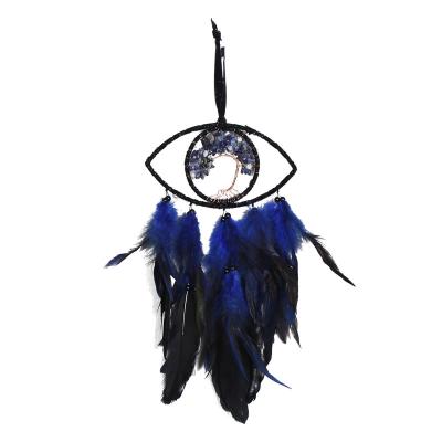 China Evil Eye Global Dream Catcher Handmade Feather Healing Crystal Raw Stones Tree Of Life Wall Hanging Decor Witchcraft Supplies for sale