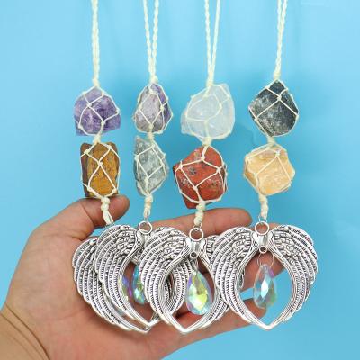 China Angel Wings Charm Crystal Suncatcher Ornament Crystals Ball Prism Global Healing Raw Stone Pendant Metal For Car Window Home Decor for sale