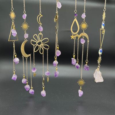 China Global Amethyst Suncatcher Moon Hanging Flower Shapes Sun Catcher with Chain Pendant Ornament Crystal Window Party Wedding Decoration for sale