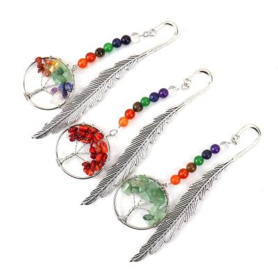 China Global Ancient Sliver Metal Pin Beading Pins With 7 Chakra Crystals Handmade Tree Of Life Tumbled Gemstones Healing Beads for sale