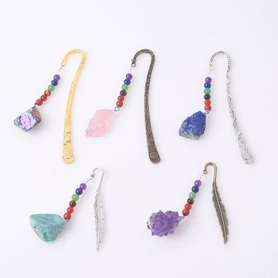 China Global Vintage Metal Bookmark with Amethyst Crystal Quartz Healing Stone Bookmarks for Female Student Teacher Graduation Christmas Gift for sale