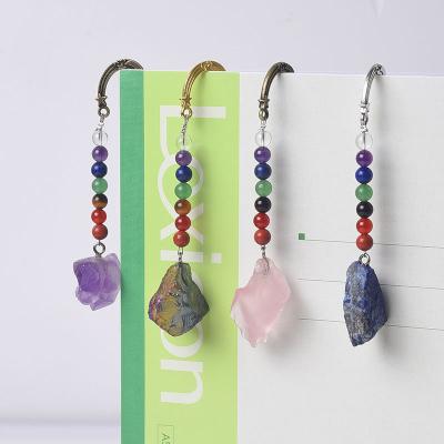 China Crystal Bookmark Vintage Metal Tree Global of Life Landmarks Healing Crystal Bookmark 7 Chakra Matched Bead Retro for Student Gift for sale